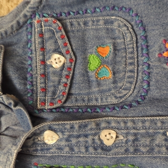 Gap Baby Gap Colorful Embroidery Floral Heart Buttons Soft Denim Vest 6-12 Month - Picture 3 of 7